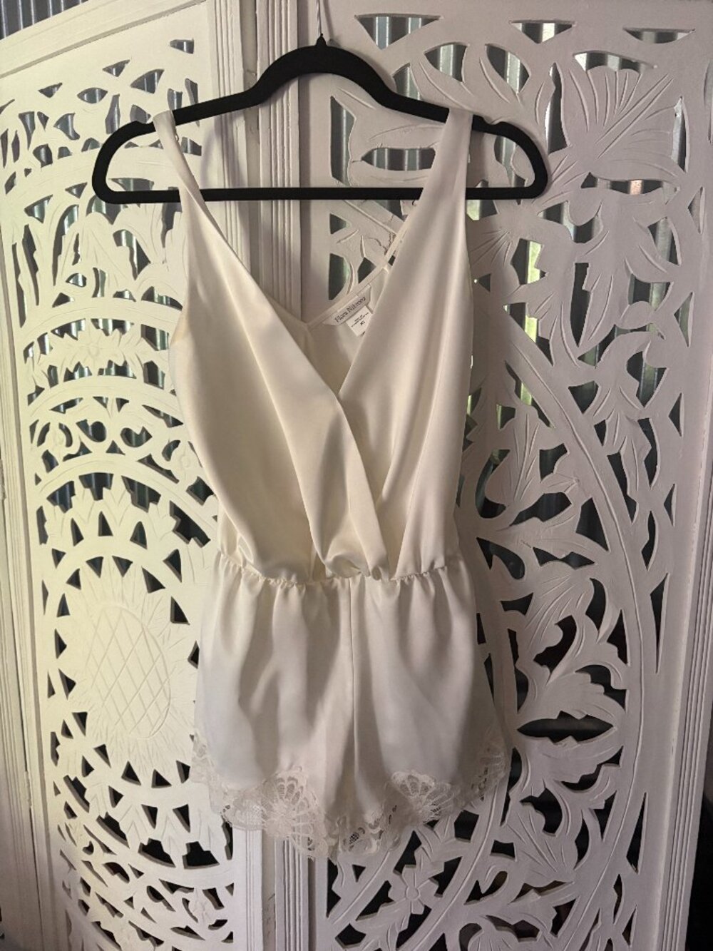 Flora Nikrooz Ivory Satin Lace Bridal Romper Lingerie Size XS